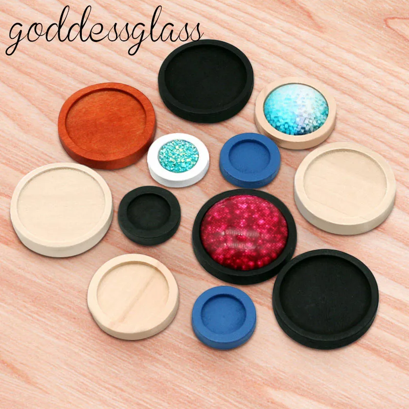 

10pcs Inner size 12mm/20mm/25mm Wood Colorful Round leaf Wood Cabochon Base Setting Charms Making Findings For Jewlery