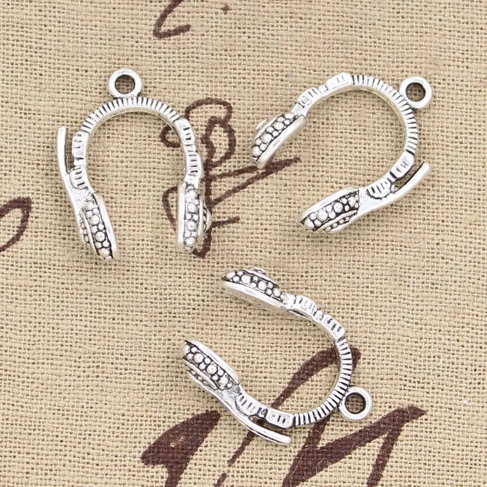 

12pcs Charms Earphone Headphones 25x18mm Antique Bronze Silver Color Pendants Making DIY Handmade Tibetan Bronze Jewelry
