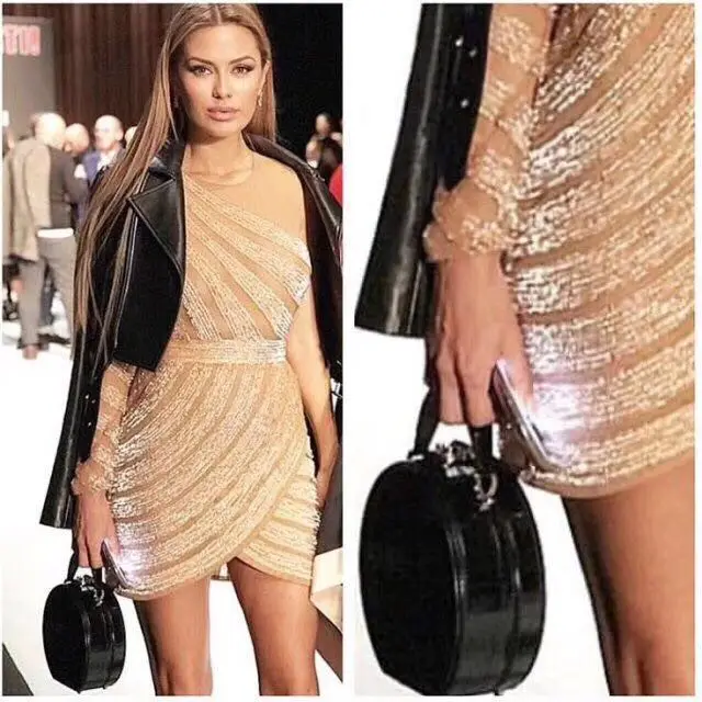 

Top Quality Sexy Women One Shoulder Diamonds Rayon Slip Bandage Dress Bodycon Club Party Dress