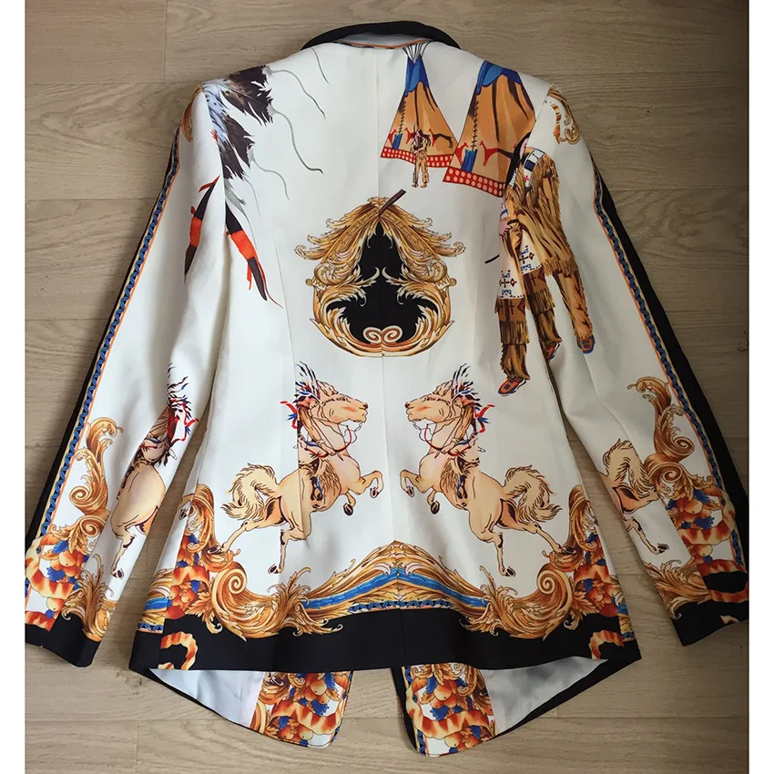 High Quality Designing Women Vintage Pants Suits Single Button Blazer Slim Trousers Runway Printing Two Pieces Sets Outfits High Quality Designing Women Vintage Pants Suits Single Button Blazer Slim Trousers Runway Printing Two Pieces Sets Outfits