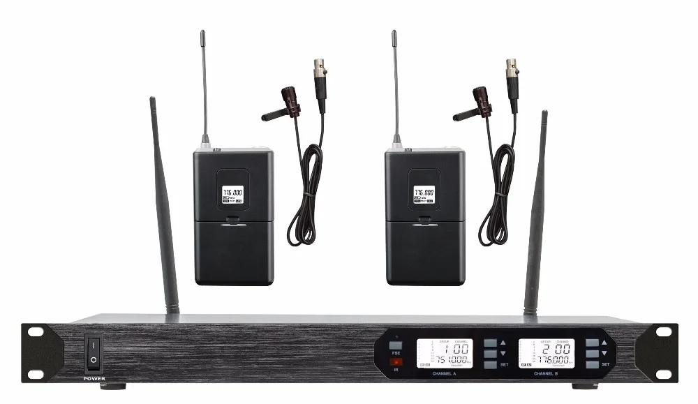 UHF 751 MHz-800 MHz IR один ключ анти-свистящий 2 канала беспроводной lavalier микрофон системы нагрудный воротник клип набор поясной ремень