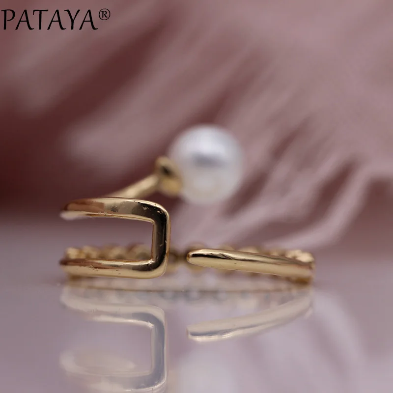 PATAYA, новинка, открытые белые круглые жемчужины, женские двойные кольца, 585 розовое золото, натуральный циркон, хорошее свадебное украшение для вечеринки