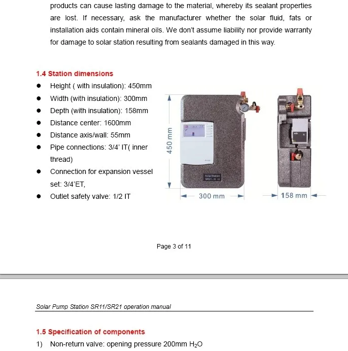 SR11L/SR21L серия Солнечная насосная станция горячей воды со встроенным контроллером SR258 Макс. Допустимое давление 6 бар 1-20л/мин поток