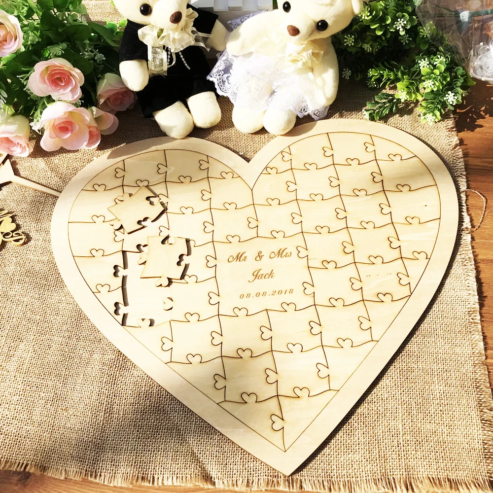 Customs Personalised Puzzle Heart guest bbok Shaped wedding guestbook alternative hanging heart Puzzle Wedding guest book hearts2
