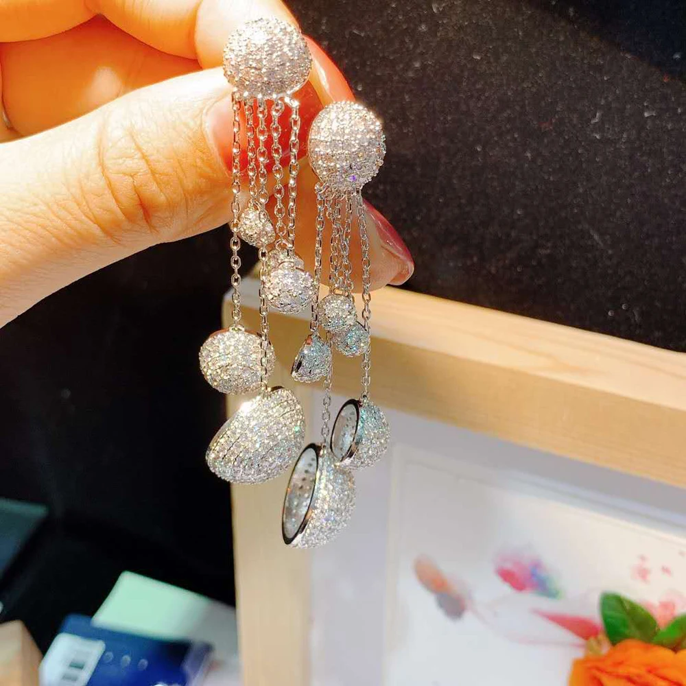 HIBRIDE New Arrival Long Round Drop Dangle Earrings AAA Cubic Zircon Pave for Women Pendientes Mujer Brincos Party Jewelry E-471 - Image 3