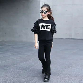 

Girls Ruffle Glitter T-Shirt Princess Long Sleeve Letter Print Casual Tops Tees Children Fashion Autumn Blouse AA51814