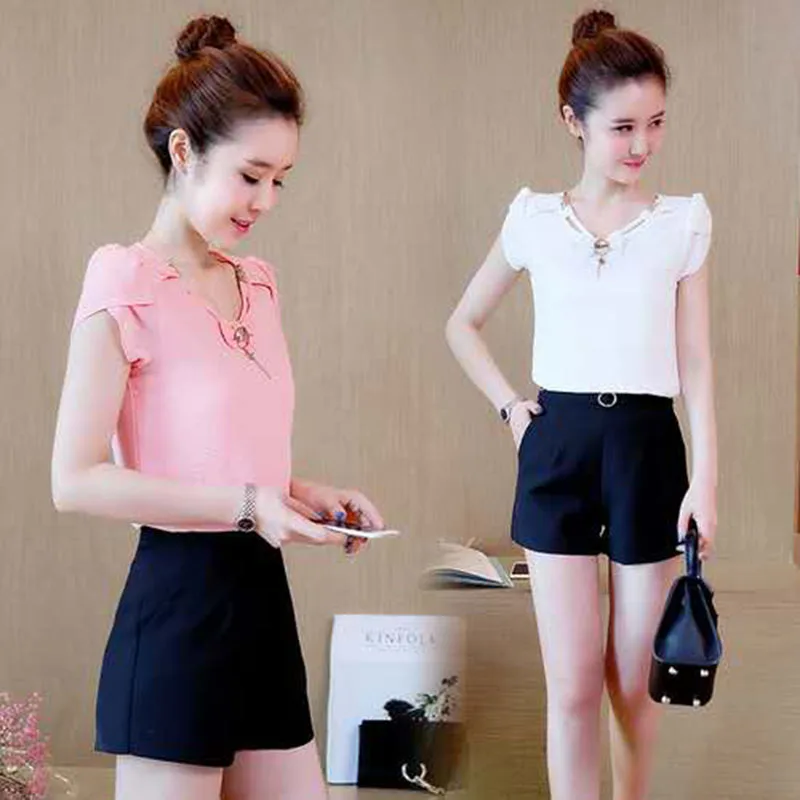 Blusa de gasa para mujer, blusa de verano de manga corta, blusas para mujer, blusas de talla grande, camiseta para mujer DF2584