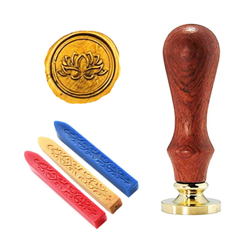 1 wax seal stamp Лист, цветок лотоса Винтаж свадебное приглашение изображение на заказ логотип воск уплотнение штамп Щупы для мангала ложка подарочная коробка комплект - Цвет: 1 wax seal stamp