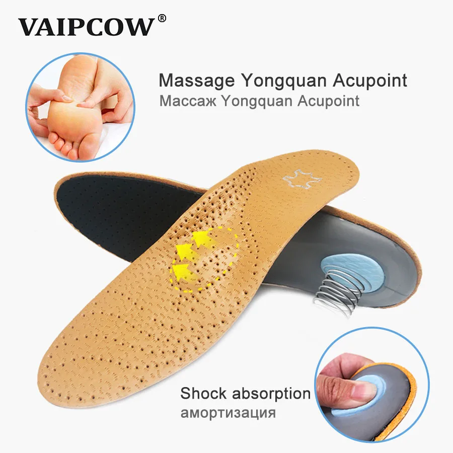 VAIPCOW High quality Leather orthotics Insole for Flat Foot Arch Support 25mm orthopedic Silicone Insoles for men and women