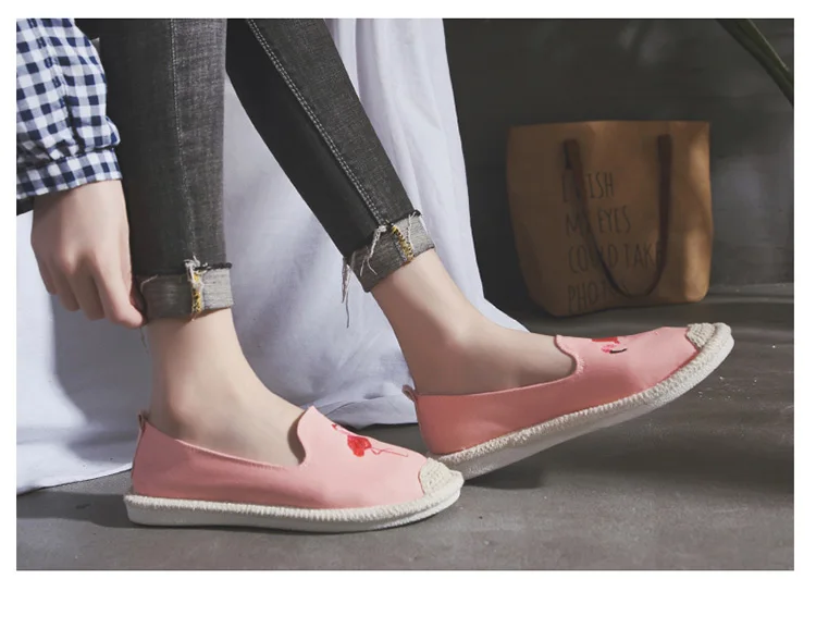 Kalupao 2018 Girls Shoe Embroidery Embroidery  Flamingo Canvas Shoes Summer Flat Asakuchi Fisherman Shoes Breathable Casual Shoe (35)