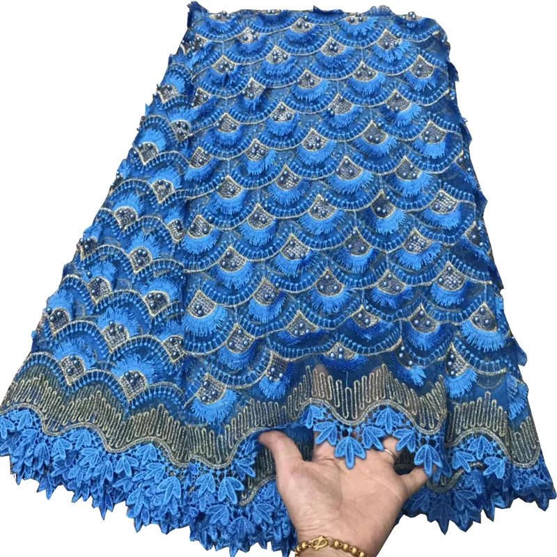 

Free shipping (5yards/pc) High quality African French net lace fabric with fish scale embroidery and beads for party dress FLV05