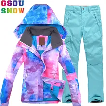 GSOU Снежный бренд лыжный костюм Женская лыжная куртка сноуборд брюки зимний Водонепроницаемый Горный лыжный костюм дешевая уличная спортивная одежда