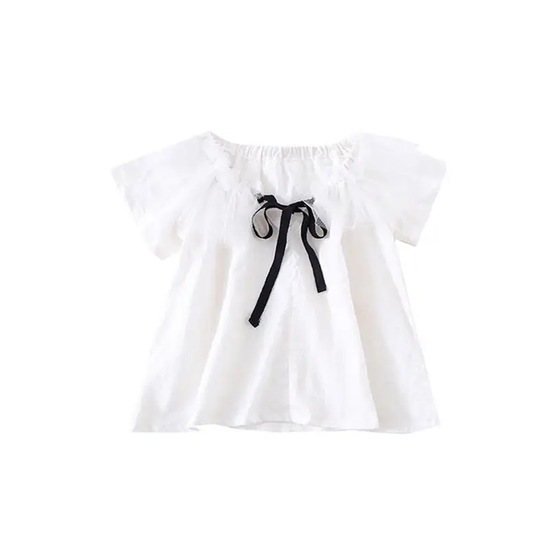 Одежда для малышей Милая футболка для маленьких девочек, милая летняя кукла в японском стиле, рубашка с короткими рукавами и бантом белые блузки с воротником - Цвет: Белый