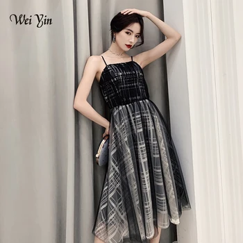 

wei yin 2019 Sexy Evening Dresses Lace A-Line V-Neck Sleeveless Black Tea-Length Formal Dresses Robe De Soiree WY1742