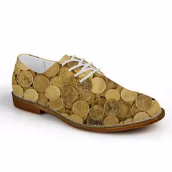 Пружина под заказ Модная монета 3D принт мужские деловые модельные туфли на шнуровке плоские кожаные туфли для мужчин повседневные мужские