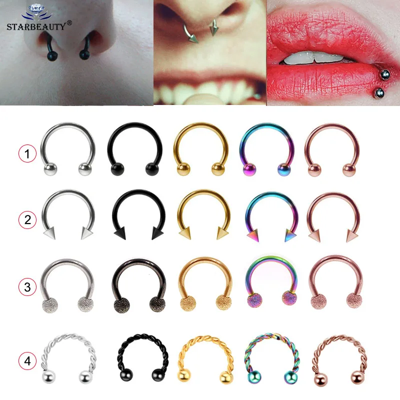 

1pcx4Styles1.26/8/10/12mm Fashion Horseshoe Fake Nose Ring C Clip BCR Septum Lip Piercing Falso Nose Rings Hoop For Women Men