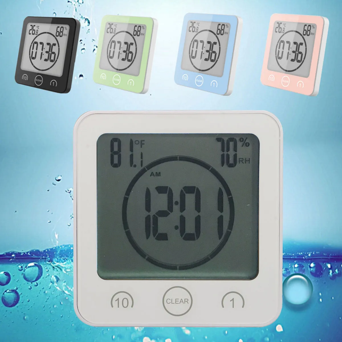 ЖК-цифровые настенные часы, измеритель температуры и влажности, настенные часы для ванной, душа, отсчет отсчета, кухонный таймер для ванны, будильник, 5 цветов