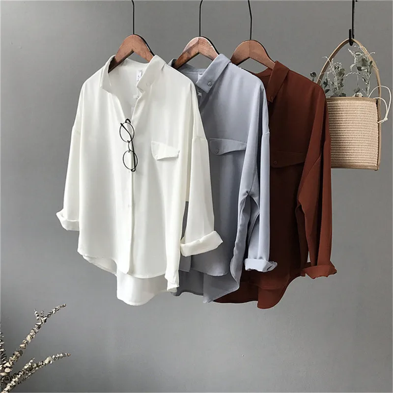 High quality Casual Chiffon white Women blouse shirt oversized Three Quarter sleeve loose shirt office wear casua tops blusas (9)
