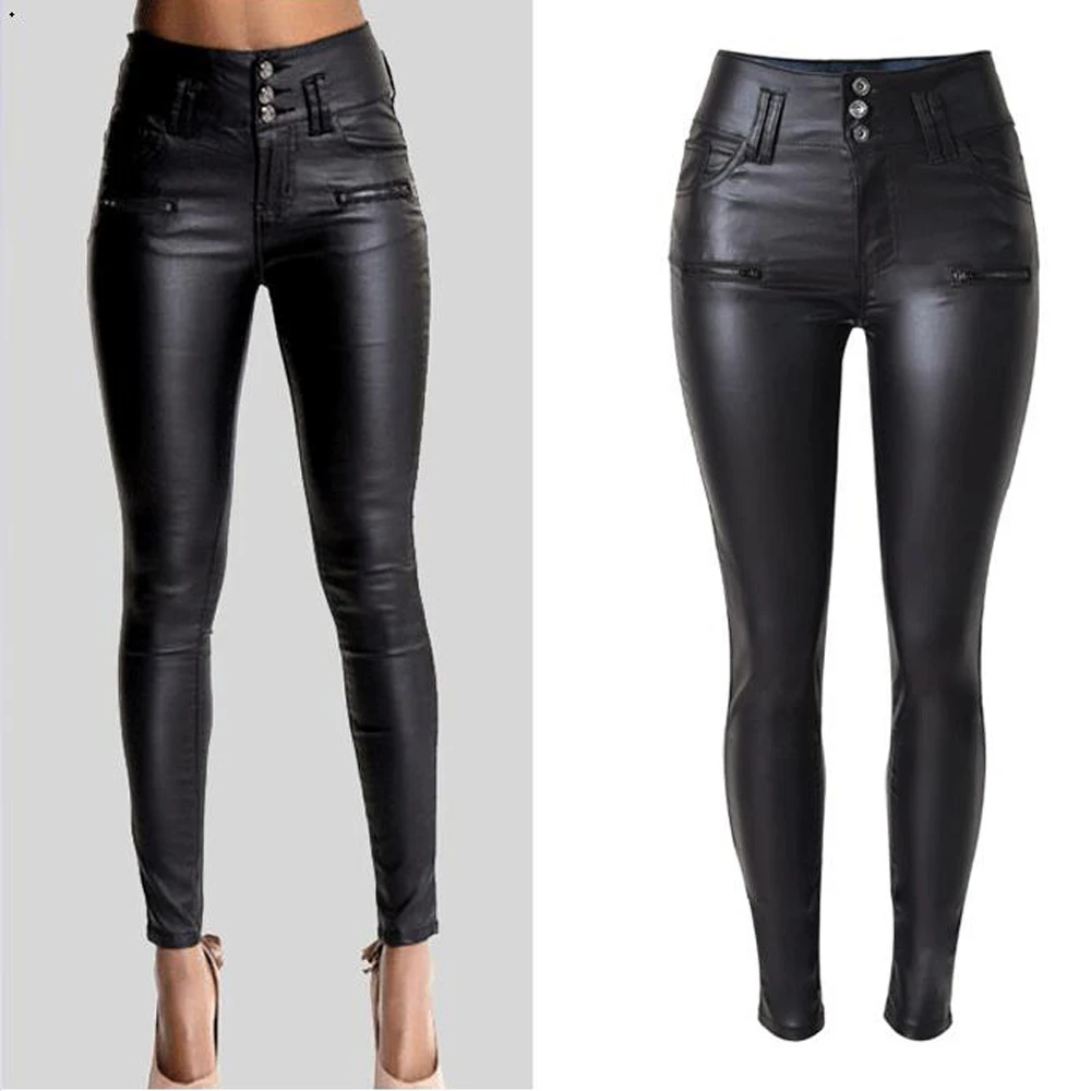 Goedkoop Skinny Vrouwen PU Lederen Broek Hoge Taille potlood Broek broek vrouwen Kleding broek amp; capri pantalones mujer