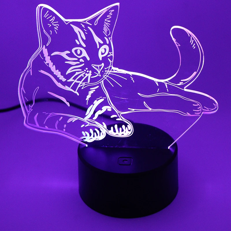 Funny Cat 3D Visual Night Light 7 Color LED Touch Desk Table Lamp Creative Gift