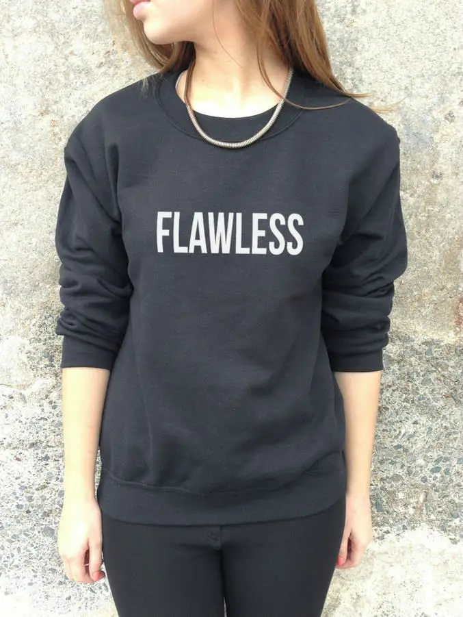 

Flawless Letters Print Women Sweatshirt Jumper Cotton Casual Hoody For Lady Hipster Whtie Black BZ203-5