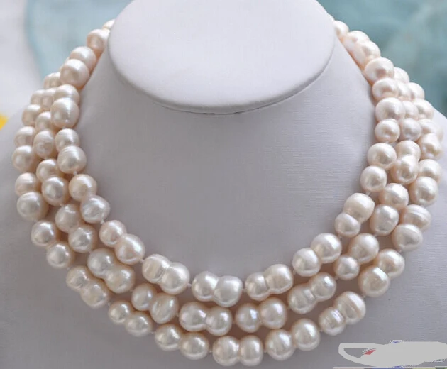 

Free Shipping ***Hot sale >>50" WHITE peanut DOUBLE BAROQUE FRESHWATER PEARL NECKLACE