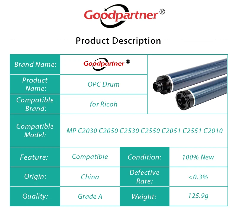Tambor para Ricoh Aficio mp C2030 C2050 C2530 C2550 C2051 C2551 C2010 Ld520 Ld525 C9020 C9025 1 pc D809-2010 D809-2000 Opc 6 1 pc D809-2010 D809-2000 opc tambor para