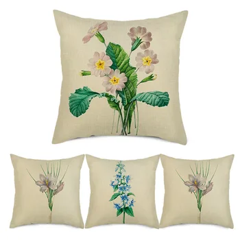 

Fuwatacchi 100% Pure one side Linen Cushion Cover Pink Roses Tulip Throw Pillow Cover Colorful Flowers and Leaves Pillowcases