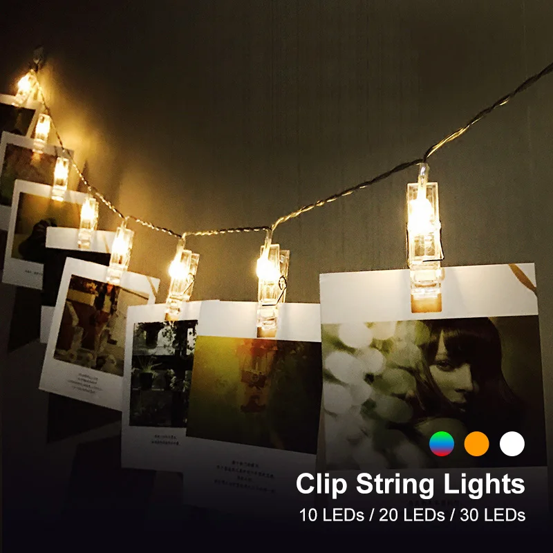 LED Clip Light 30 20 10 LEDs Photo Card Garland Fairy LED String Lights AA Batte