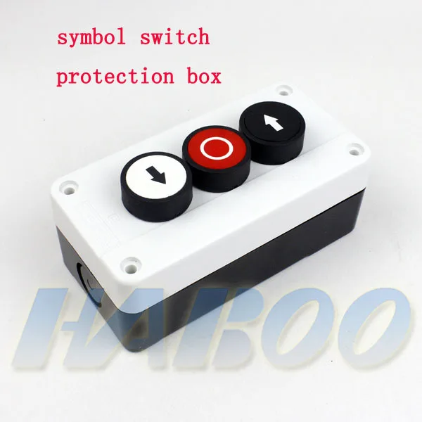 

2pcs/lot symbol push button switch &protection box 3positions 3holes momentary 1NO/1NC 600V 10A arrow symbol switch