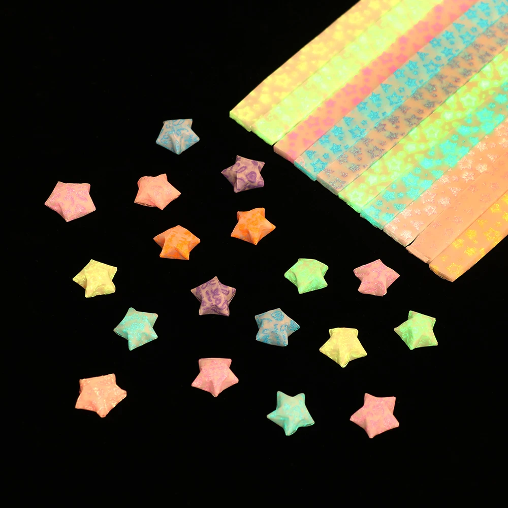 Happy Glow in Dark Lucky Star Origami 210pcs/lot Fluorescence Folding Strip Paper Best Wishes Handcraft Gift Craft Paper Decor