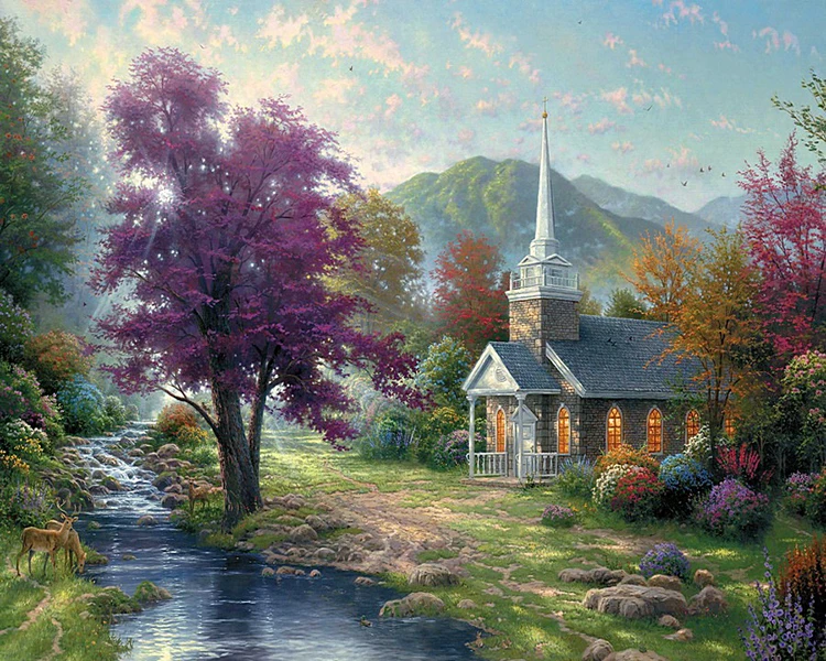 Thomas-Kinkade-Sunrise-Chapel-giclee-prints-decoration-for-a-walls-wall-art-for-large-walls-girls