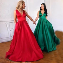 Robe de soiree сексуальные с глубоким v-образным вырезом красные зеленые Простые Вечерние платья атласное платье для выпускного вечера вечерние уникальные платья