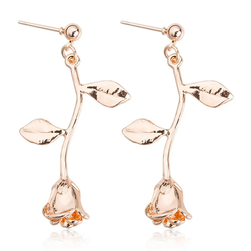 

2018 female fashion earrings metal contracted earrings Korean woman rose flowers romantic delicate earrings wholesale