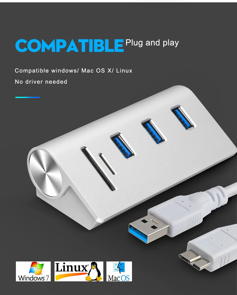 

Computer 3.0 USB Hub Spliter with 3 Port Adapter Splitter Power Interface SD/TF Card Reader For MacBook Air Computer Laptop