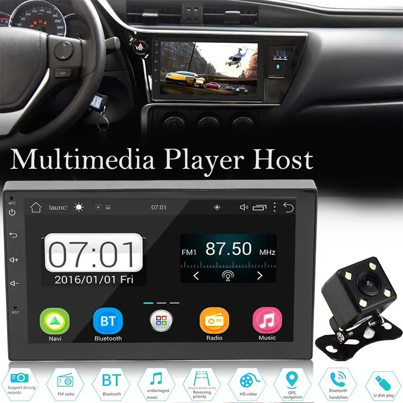 

VicTsing 7 inch 2DIN Bluetooth 1080P Car MP3 MP5 Player Quad Core Car TV FM Wifi GPS Touch Screen Stereo Radio + Rear Camera