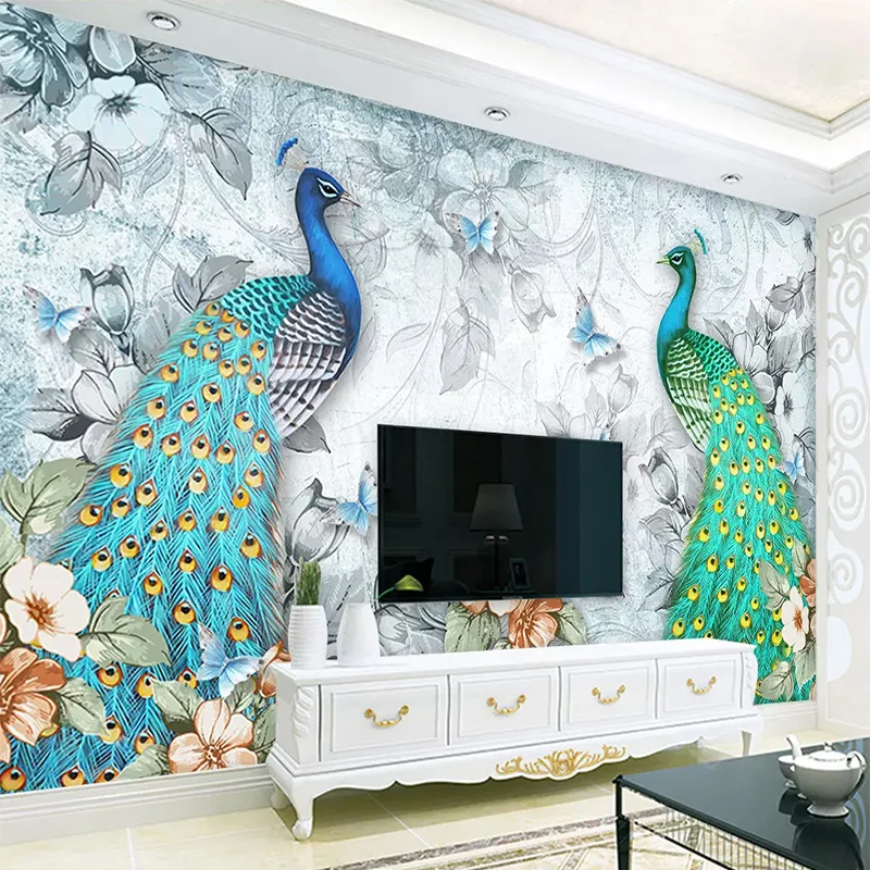 Custom Photo Wallpaper 3D Stereo Peacock Murals Living Room TV Sofa