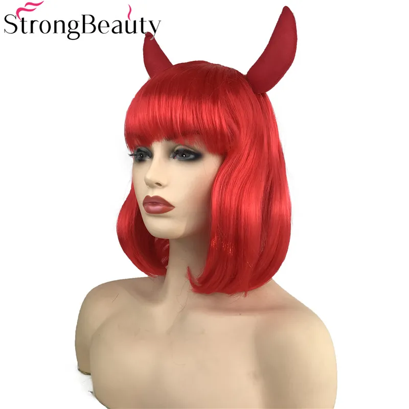 StrongBeauty Хэллоуин вечерние красные/светловолосый парик костюм блонд парик с рогами парик синтетические волосы