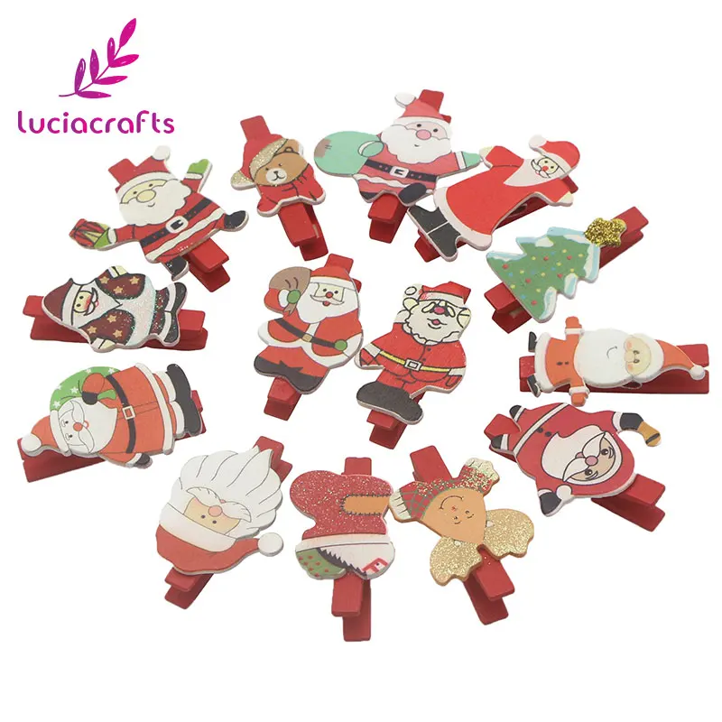 Lucia crafts 6 шт./лот 48*7 мм Дед Мороз деревянный зажим для фотографий рождественские украшения принадлежности для скрапбукинга «сделай сам» E0712