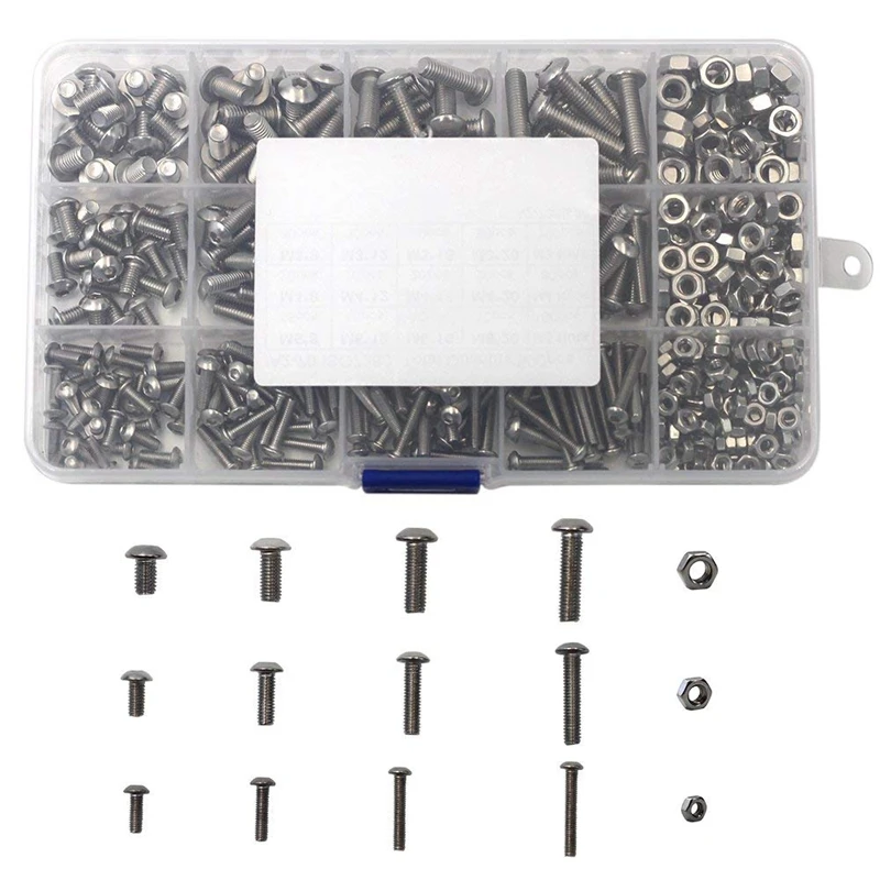 500Pcs M3 M4 M5 Stainless Steel Machine Screws and Nut Kits Hex Socket Button Head Cap Bolts Screws with Nuts Assortment Kit 2