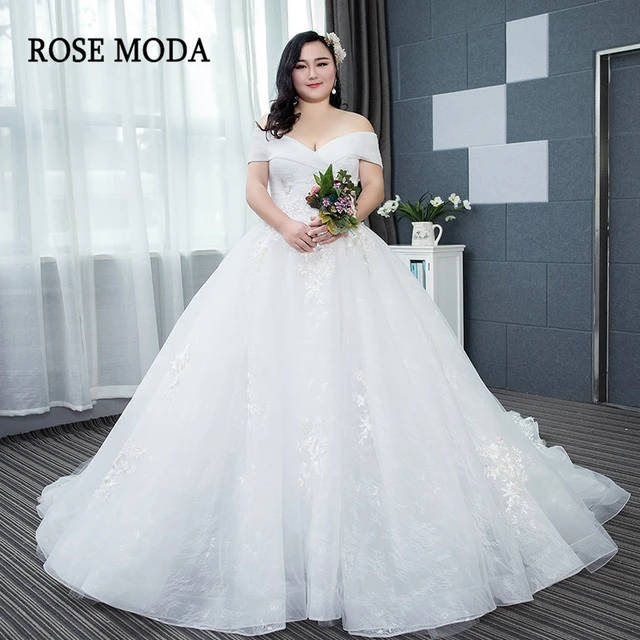 Rose Moda Lace Plus Size Wedding Dress 2018 Off Shoulder Sleeves Rose Moda Lace Plus Size Wedding Dress 2018 Off Shoulder Sleeves Princess Dresses Up