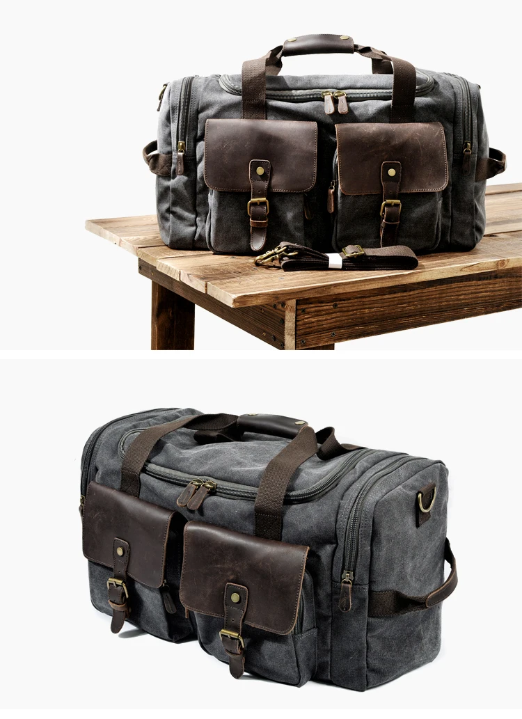Unisex Canvas Plus Genuine Leather Travel Bag