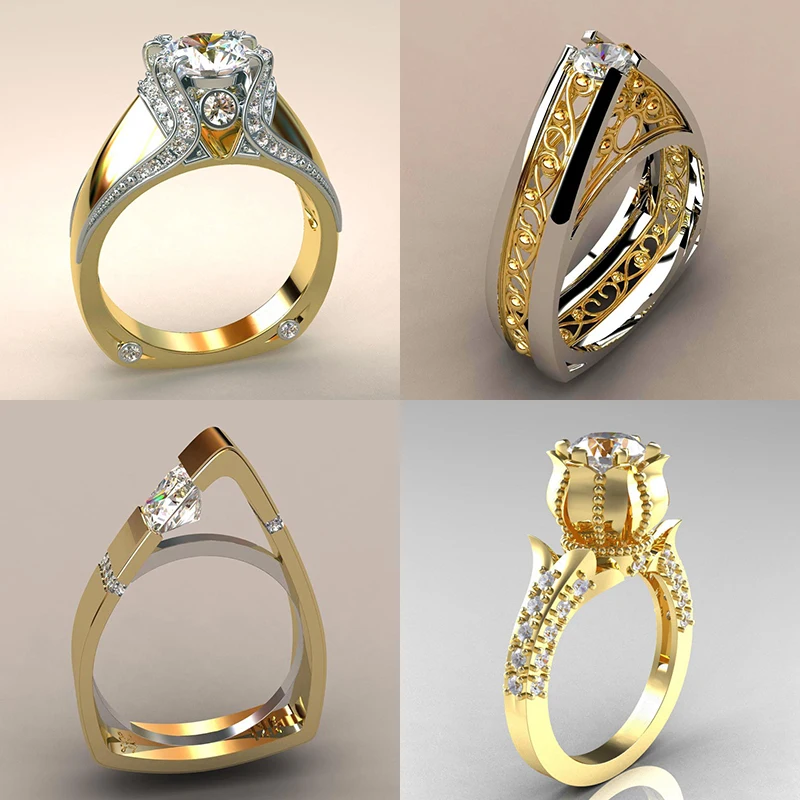 

Luxury Female Small Zircon Stone Ring Unique Style Crystal Silver Gold Color Rose Flower Ring Promise Engagement Rings For Women