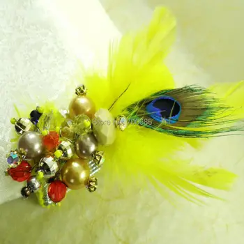 

yellow peacock gemstone napkin ring,feather napkin holder
