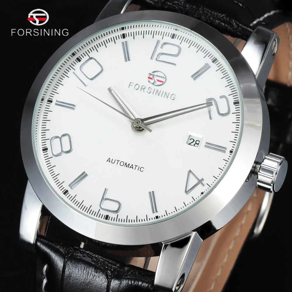 

FORSINING Luxury Men Automatic Watches Mens Simple Dress Leather Mechanical Wristwatch Calendar Dress Clock Relogio Masculino