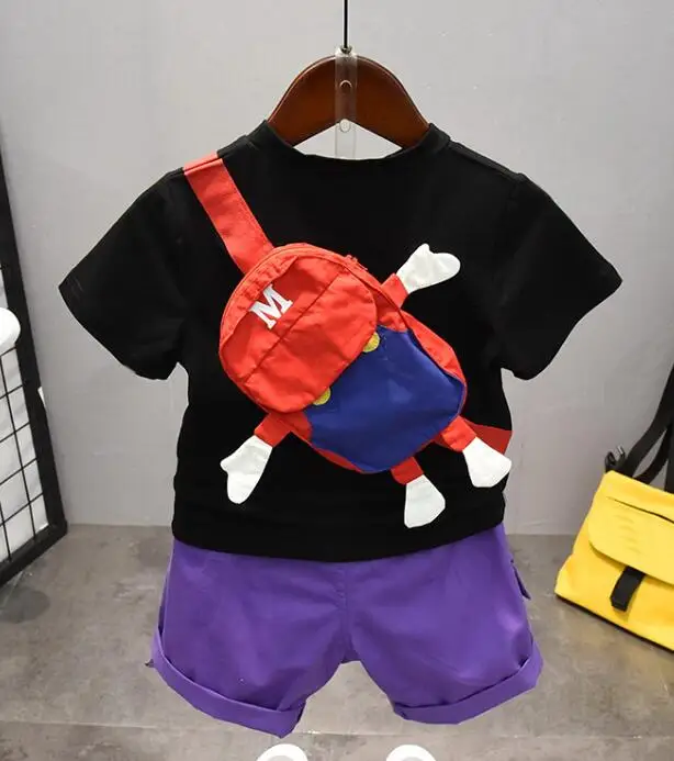2pcs set Комплект из 2 предметов одежда для маленьких мальчиков детский летний комплект одежды для маленьких мальчиков, детские топы с рисунком, шорты для детей от 2 до 6 лет - Цвет: 2pcs set