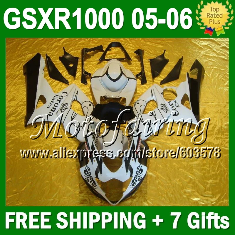 

HOT CORONA For SUZUKI GSXR1000 K5 05-06 05 06 Black white GSX R1000 GSXR 1000 2005 2006 472 GSX-R1000 K5 Fairings +7gifts