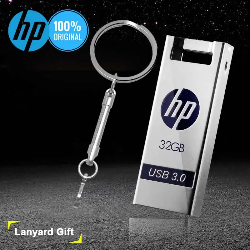 Купить Hp флешка 32 ГБ, 64 ГБ и 128 Гб USB Flash Drive USB3.0 16 ГБ флешки бесплатно металлический шнурки Memory Stick DIY логотип диск на ключе флешки