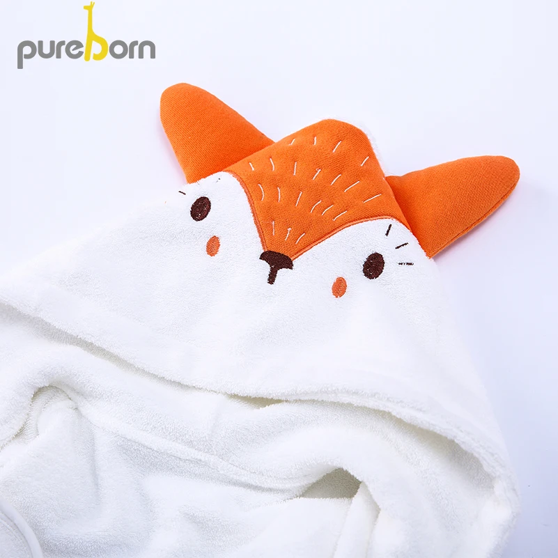 Pureborn детский банный халат Милая Зверюшка лиса с капюшоном Полотенца для