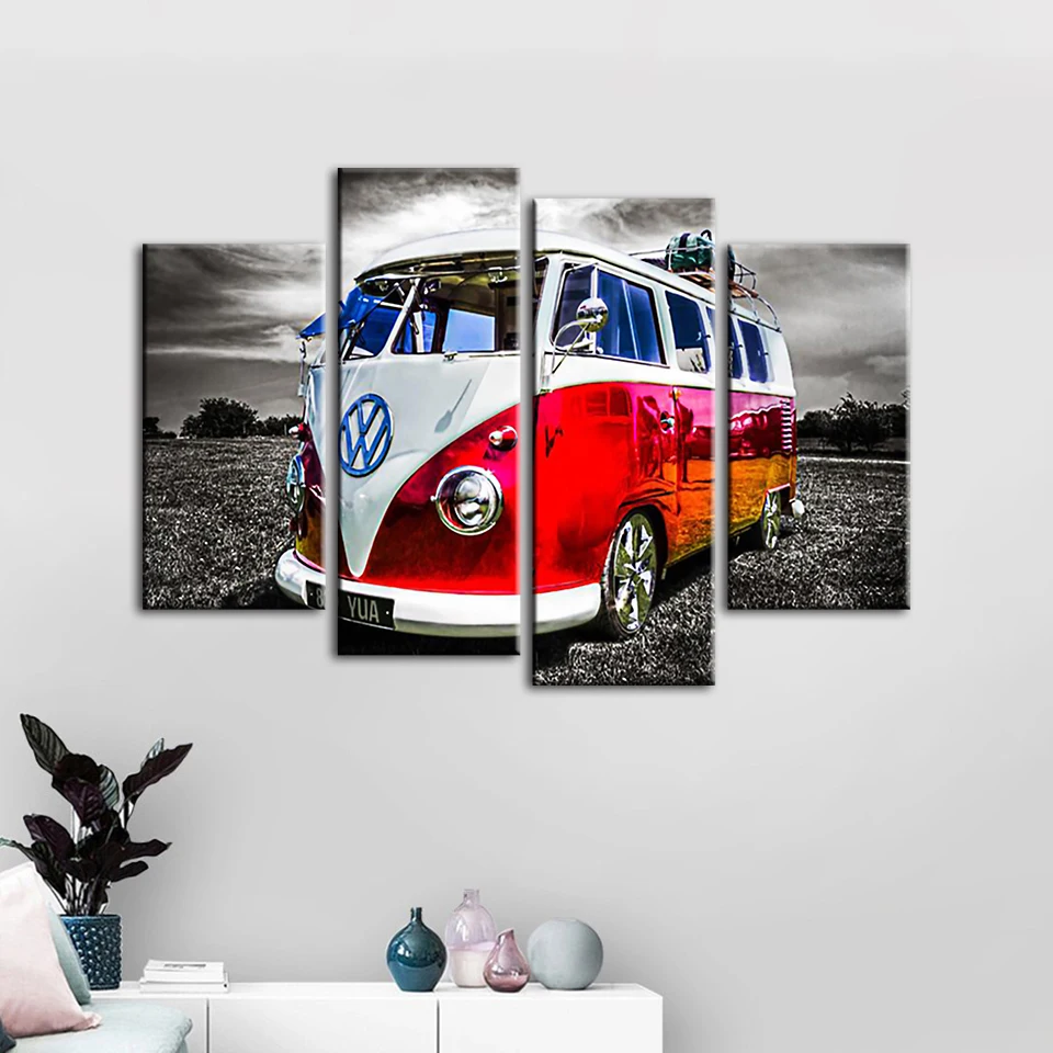 Современный холст Hd Печатный постер для декорации дома 5 шт. Volkswagen автобусная живопись, настенная живопись картины для комнаты мальчика модульная рамка